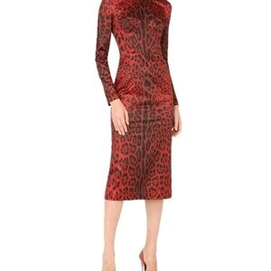 Dolce & Gabbana Red Animal Print Long Sleeve Dress